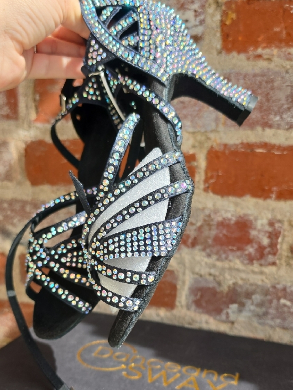 Black Rhinestone Strappy Dance Heels - Picture 3 of 7